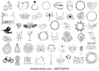 Collection of minimal vintage vector logos templates for brand design, doodles. Editable vector illustration
