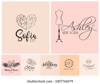 Collection of minimal vintage vector logos templates for brand design, doodles. Editable vector illustration