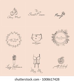 Collection of minimal vintage vector logos templates for brand design, doodles. Editable vector illustration