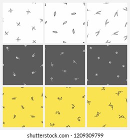 Collection of minimalism seamless pattern flowers and leaves. Hand drawn cute elements for adding mood to your project
