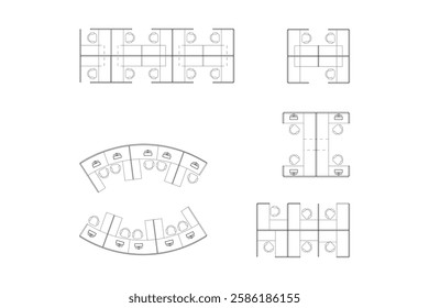 Collection minimalist 2d vector graphic of a office cubical design, highligthing clean lines and efficient use of space. Perfect for architectural plans and interior design concepts. Set 11
