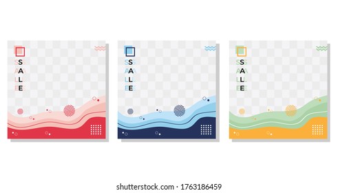 Collection of minimalist abstract background with modern and mockup frame concept, wave shapes with memphis style. Suitable for social media post templates, brochure, flyer, sale banner etc