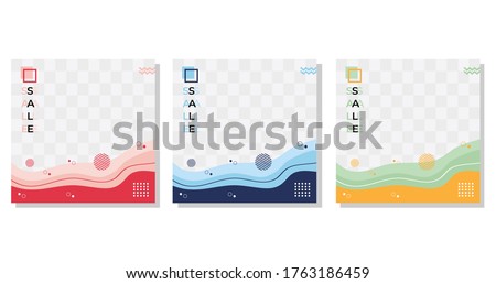 Collection of minimalist abstract background with modern and mockup frame concept, wave shapes with memphis style. Suitable for social media post templates, brochure, flyer, sale banner etc