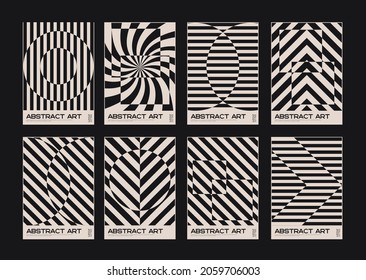 Collection of Minimalist Abstract Stripe Posters. Set of Modern Geometric Optical Illusion Backgrounds. Swiss Design Pattern.