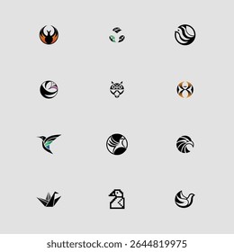 Coleção de logotipos de animais minimalistas: aves, coruja, fênix, e muito mais.