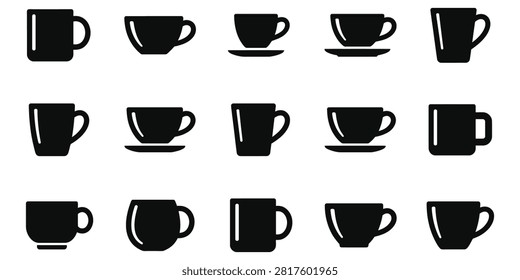 Collection of minimalist black coffee cup silhouettes