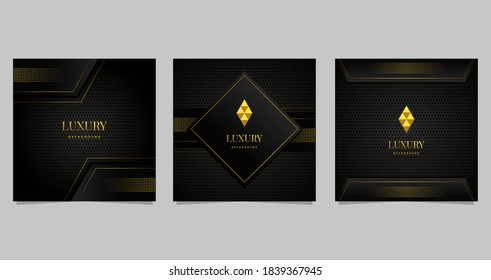 Collection Of Minimalist Black Luxury Background With Gold Outline And Dots Texture, Suitable For Social Media Post Template