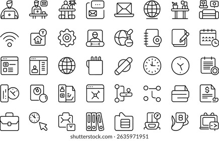 Collection of minimalist black and white business and office related icon set