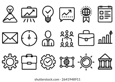 Collection of minimalist business and finance icons representing concepts of growth and success