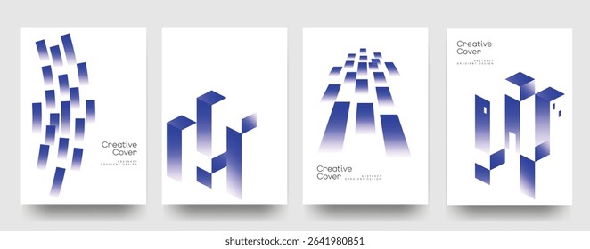 A collection of minimalist cover designs featuring abstract blue geometric elements and gradients. These designs are perfect for creating modern and eye-catching presentations, brochures, or poster