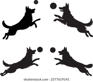 Collection of Minimalist Dog playing football Silhouette Vector