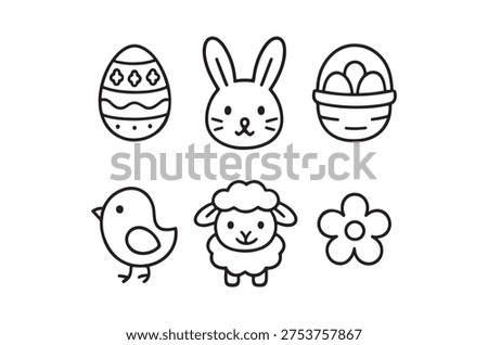 A collection of minimalist easter and spring themed line art icons.