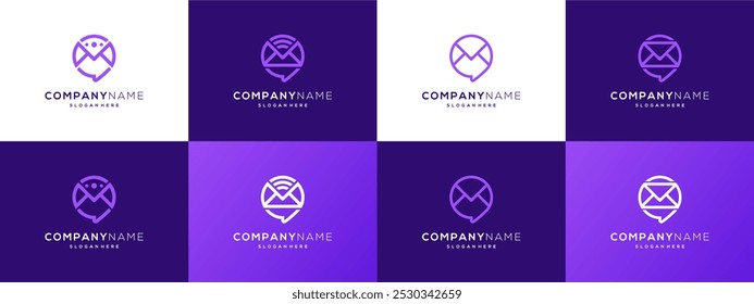 Coleção de mensagens de e-mail minimalistas com bolhas chats logotipo ideias vetoriais. Resumo do modelo de ícone de linhas baseadas em design moderno.	
