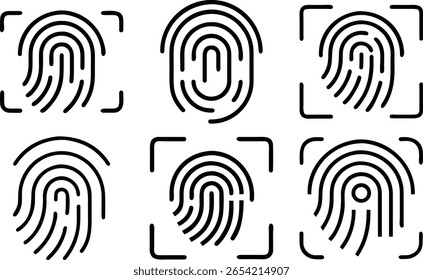 Collection of minimalist fingerprint icons representing security and identity verification features