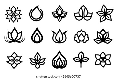Collection of minimalist floral and water drop line art designs
