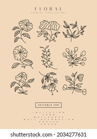 Collection of Minimalist Flower Illustrations in Line Art Style, Can be used for Print, Home Decor, Wall Art Poster, Invitation, and Other