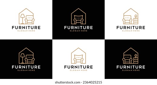 Collection of minimalist furniture logo design interior graphic vector illustration.