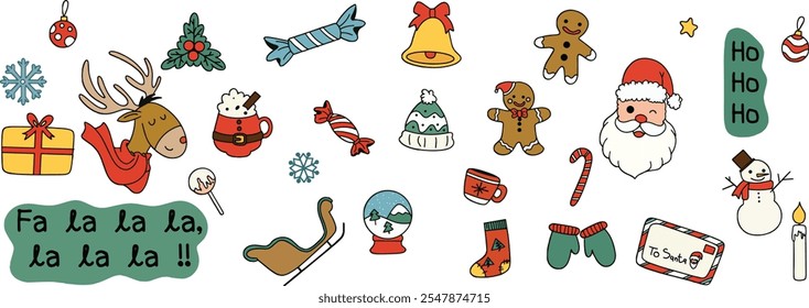 Collection of minimalist geometric Christmas designs. Abstract holiday icons in a clean, modern style, featuring a Christmas tree, snowman, gifts, reindeer, and festive decorations.