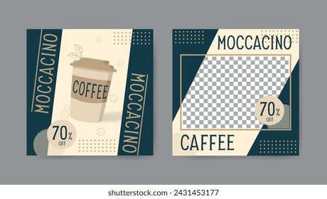 Collection of minimalist geometric coffee shop social media post templates. Square banner design background.