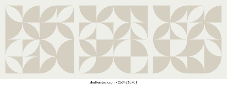 Collection of minimalist geometric seamless pattern with abstract geometric shapes and forms in light brown on beige background. Ideal for modern design, wallpaper, cover or textile prints