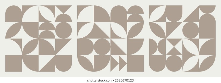 Colección de patrón geométrico minimalista sin fisuras con Formas geométricas abstractas y formas en marrón sobre fondo beige. Ideal para estampados de diseño moderno, Fondo de pantalla, funda o textil
