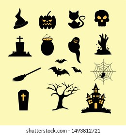 Collection of minimalist halloween stickers in yellow and black,vector design