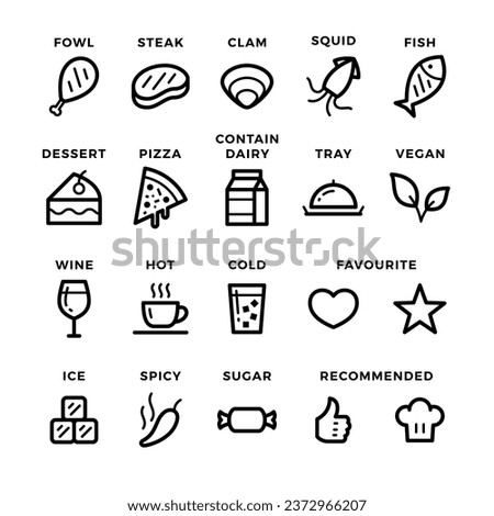 A collection of minimalist icon suitable for restaurant, cafe, or menu design.
