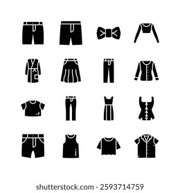 A collection of minimalist icons depicting various clothing items