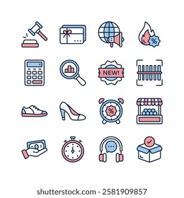 A collection of minimalist icons representing various aspects of e commerce and retail