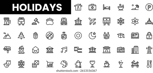 A collection of minimalist icons representing various holiday themes.