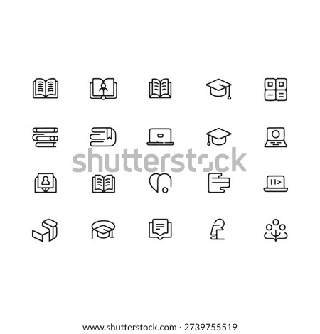 Collection of minimalist line icons representing education and learning concepts