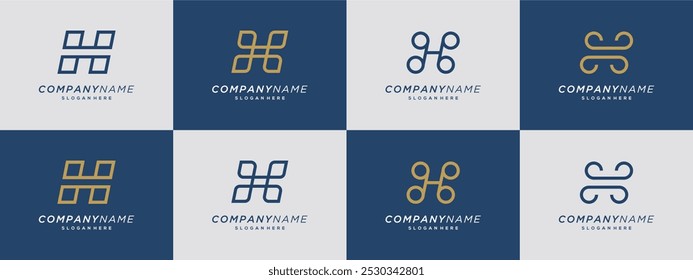 Collection of minimalist outline letter H logo design graphic ideas. Unique vector illustration based icon template.	
