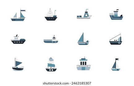 Collection of Minimalist Ship Icons on White Background