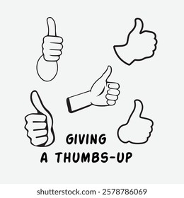 A collection of minimalist thumbs-up gestures in line-art style, symbolizing approval, positivity, or agreement. Ideal for graphic design, presentations.