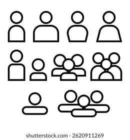 A collection of minimalist user profile icons in vector format, featuring various styles such as flat, outline, and filled silhouettes. These avatar icons are ideal for use in UI or UX design, etc.
