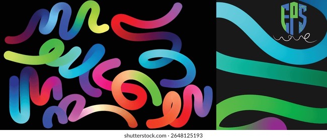 Collection of Minimalist Wavy Bold Lines Poster Backgrounds. Modern Abstract Art Design Template Set.EpS10
