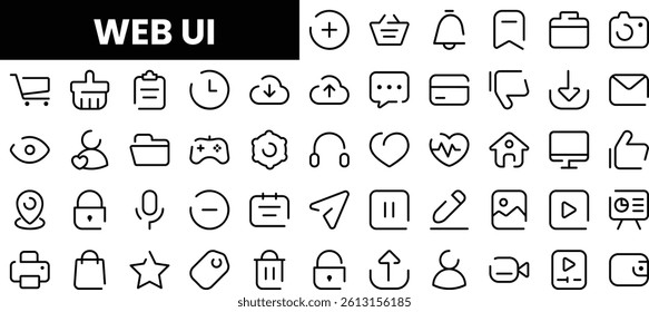 Collection of minimalist web UI line icons for design purposes.