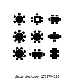 Uma coleção de ícones de organização de tabela preta minimalista em um layout de grade