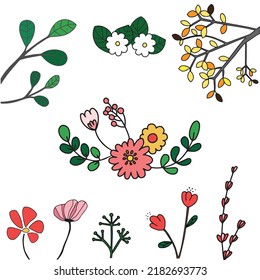 collection of minimalistic flower graphic sketch drawing, trendy tiny tattoo design, floral botanic elements vector illustration. Decorative beauty elegant illustration for design hand drawn flower