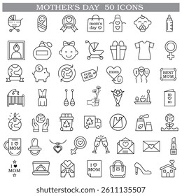 A collection of minimalistic line icons themed around Mother's Day, Mother's Day Line Icons Set 