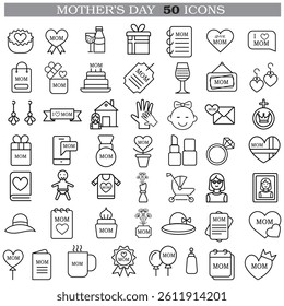 A collection of minimalistic line icons themed around Mother's Day, Mother's Day Line Icons Set 