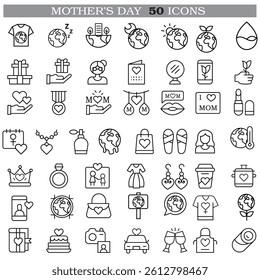 A collection of minimalistic line icons themed around Mother's Day, Mother's Day Line Icons Set 