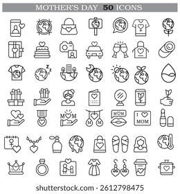A collection of minimalistic line icons themed around Mother's Day, Mother's Day Line Icons Set 