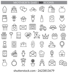 A collection of minimalistic line icons themed around Mother's Day, Mother's Day Line Icons Set 