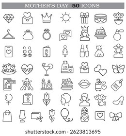 A collection of minimalistic line icons themed around Mother's Day, Mother's Day Line Icons Set 