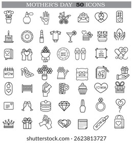 A collection of minimalistic line icons themed around Mother's Day, Mother's Day Line Icons Set 