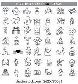 A collection of minimalistic line icons themed around Mother's Day, Mother's Day Line Icons Set 