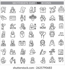 A collection of minimalistic line icons themed around Mother's Day, Mother's Day Line Icons Set 