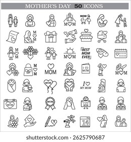A collection of minimalistic line icons themed around Mother's Day, Mother's Day Line Icons Set 