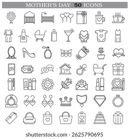 A collection of minimalistic line icons themed around Mother's Day, Mother's Day Line Icons Set 